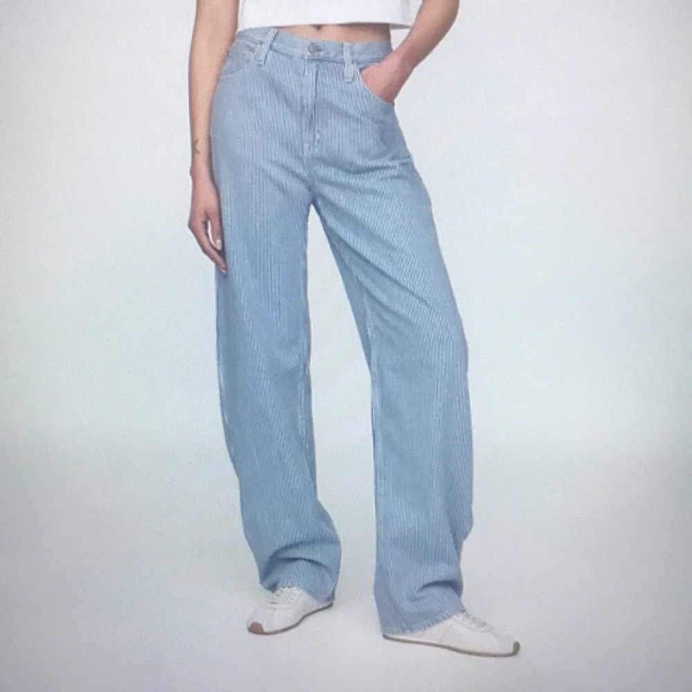 High Rise UltraSoft Denim Stripe Barrel Jeans